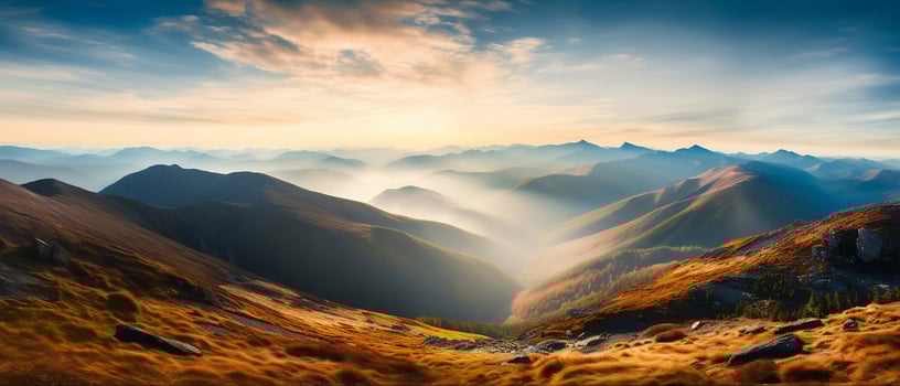 AI generated A Breathtaking View of the Majestic Mountain Landscape at Sunset. created with Generative AI photo
