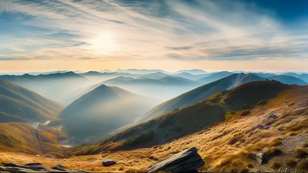 AI generated A Breathtaking View of the Majestic Mountain Landscape at Sunset. created with Generative AI photo
