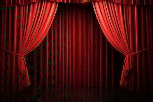 AI generated Grand Entrance Red Stage Curtain with Archway. created with Generative AI photo