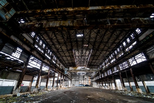 Ruins of an old factory. Old industrial building for demolition photo