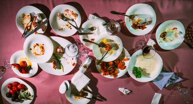 Dirty dishes on a table in a restaurant. After eating photo