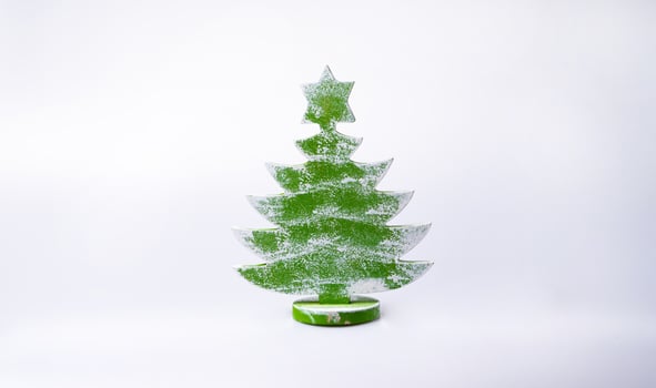 Wooden Christmas tree. Christmas or New Year minimal concept. photo