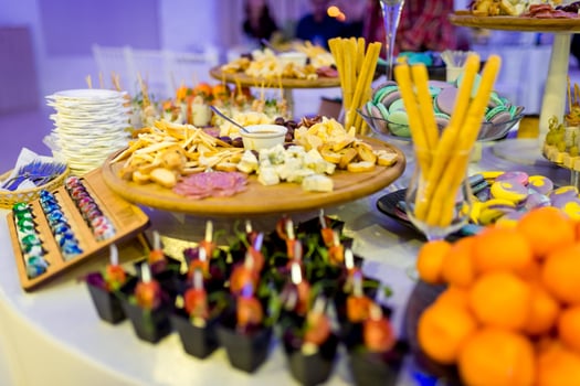 Party and holiday celebration. Close up view of festive table with desserts photo