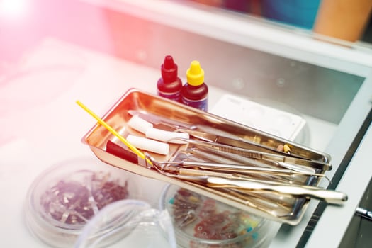 Different professional dental devices. Dental equipment and dental instruments used in the treatment photo