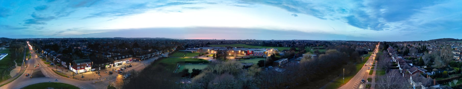 High Angle Panoramic view of East Luton City of England during Sunset. Luton, England UK. Feb 19th, 2024 photo