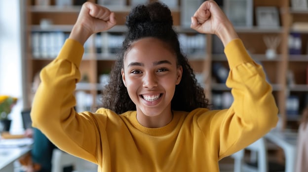 AI generated A mixed-race girl is excited to begin her studies after the holidays photo