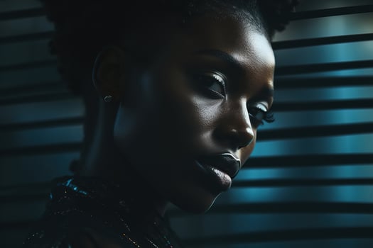 AI generated Magazine portrait stylish fashion african american beauty woman looking at camera photo