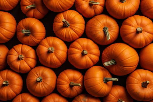 AI generated Bunch of orange pumpkins, top view. Harvest, autumn holiday concept photo