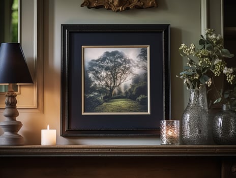 AI generated Black art frame in the elegant interior, wall and home decor photo