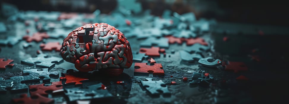 AI generated Human Brain Puzzle Concept on Dark Background photo