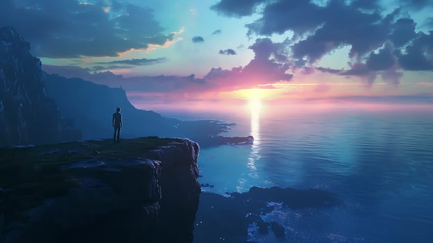 AI generated Dawn Contemplation on a Seaside Cliff photo