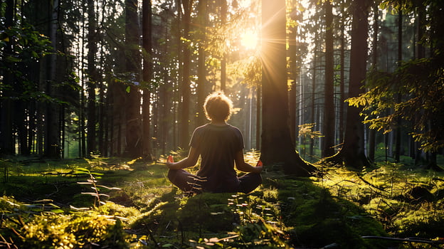 AI generated Serene Forest Meditation at Sunrise photo