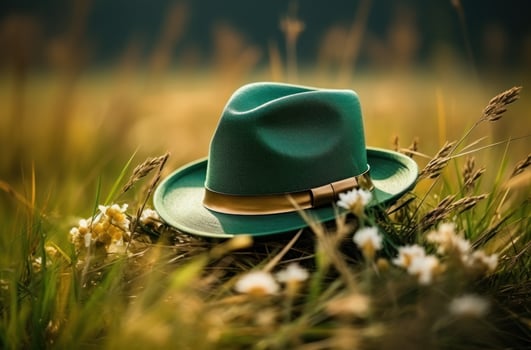 AI generated green hat in the grass on the green day photo