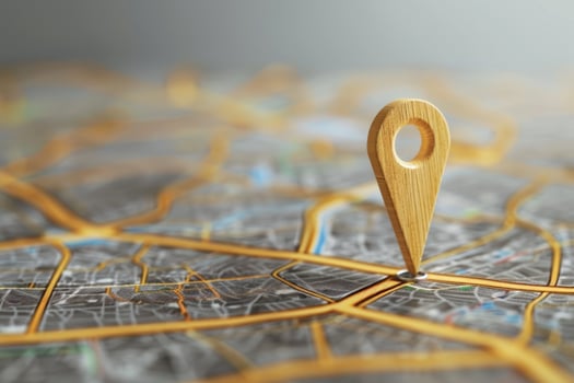 AI generated 3D Map travel location. Locator mark of map and location pin or navigation icon sign on background with search. photo
