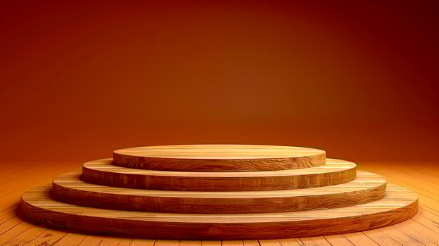 Wooden podium with red background photo