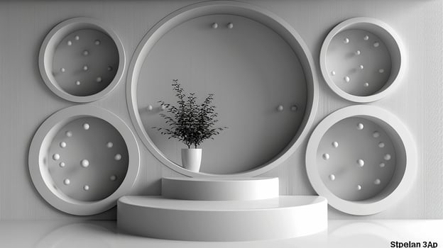 3d rendering of a vase with circles on the wall photo