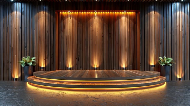 A stage with wooden walls and lights photo