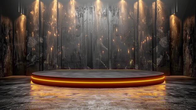 An empty stage with lights and a spotlight photo