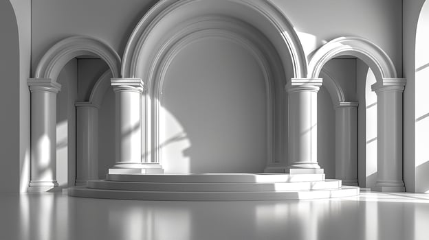 An empty room with columns and arches photo