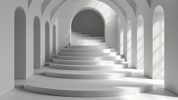 3d rendering of a white archway with stairs photo