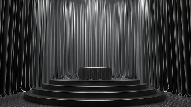 Black curtain with a podium in front of it photo