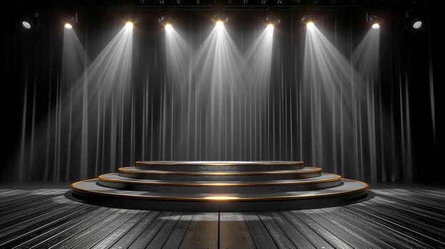 Stage with spotlight on stage with black curtains photo