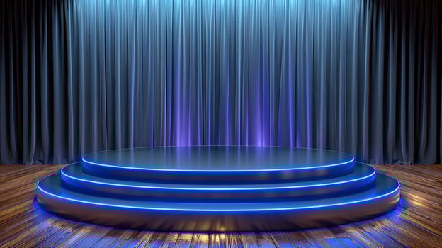 Stage with blue lights and curtain photo