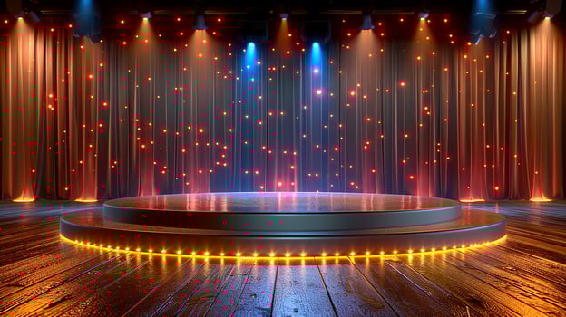 Stage with spotlight and stage lights photo