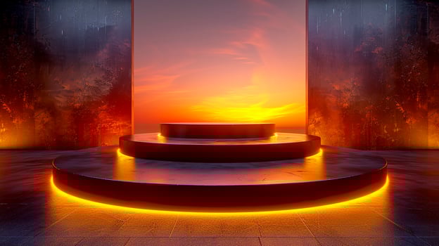 A stage with a bright orange light shining on it photo