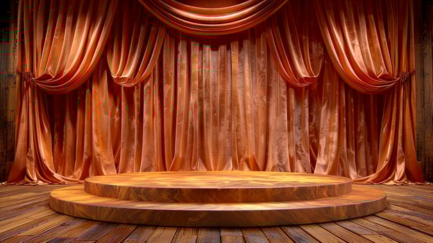 An empty stage with a wooden floor and a curtain photo