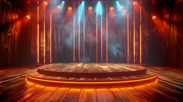 Stage with lights and wooden floor photo