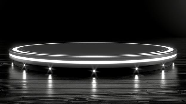 A black and white circular table with lights on it photo