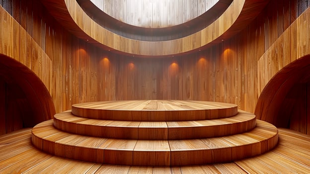 A large wooden room with a circular stage in the middle photo