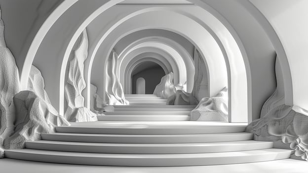 3d rendering of a white archway with stairs photo