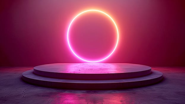 Neon circle on stage with pink light photo
