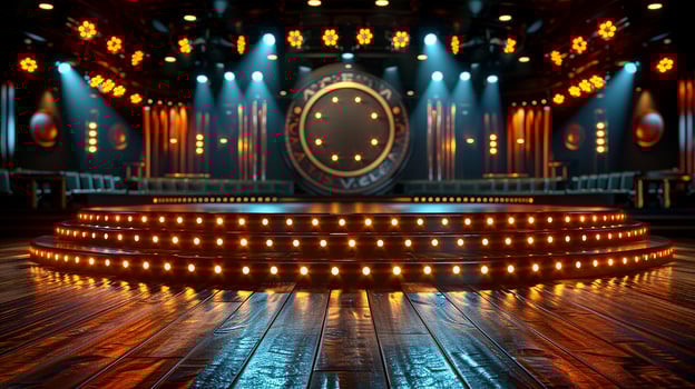 A stage with lights and a spotlight photo