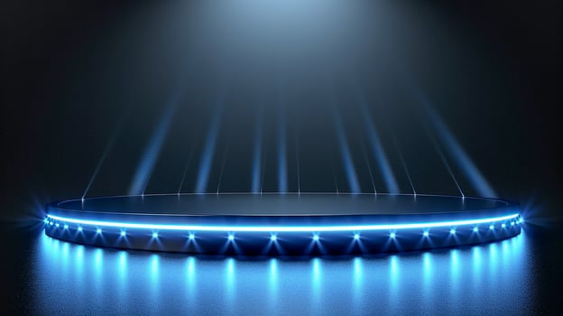 An empty stage with blue lights photo