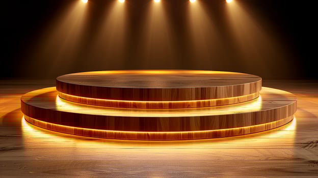 A stage with a wooden podium and spotlight photo