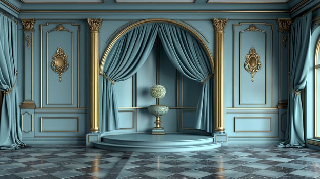A room with blue walls and gold trim photo