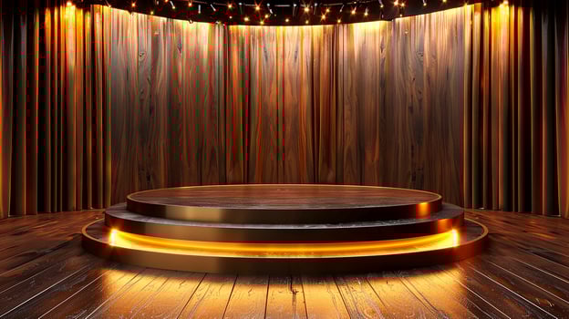 Stage with wooden floor and spotlight photo