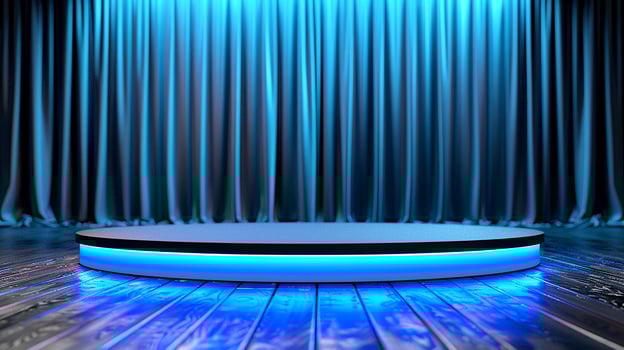 A stage with a blue light on it photo
