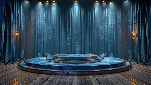 Stage with blue curtains and spotlight photo