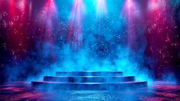 Stage with blue and pink lights and smoke photo
