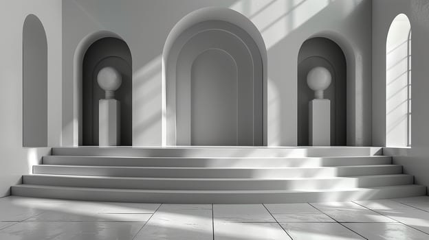 Empty white room with arches and pillars photo