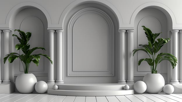 White room with two vases and a podium photo