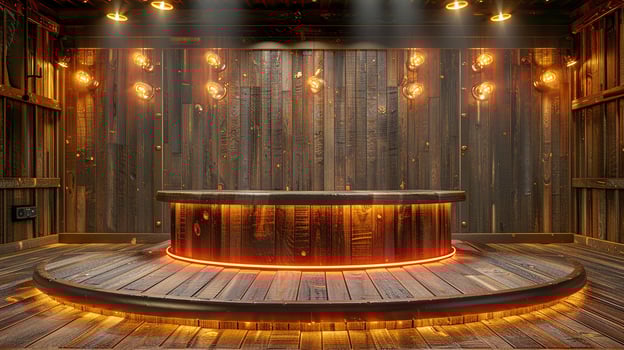 A room with a bar and lights on it photo