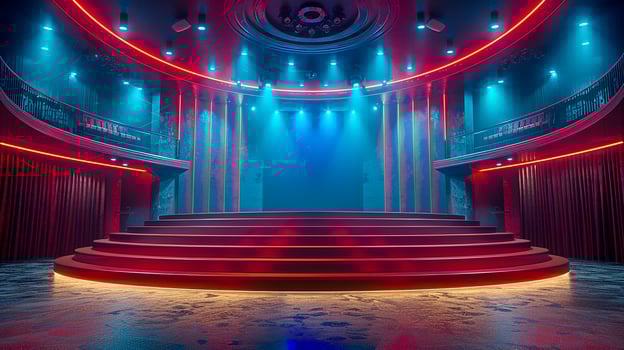 AI generated a theater with red and blue lights photo