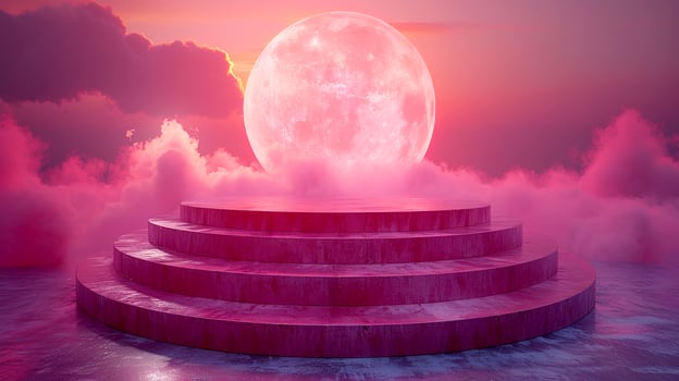 AI generated a pink moon is seen in the sky with stairs photo
