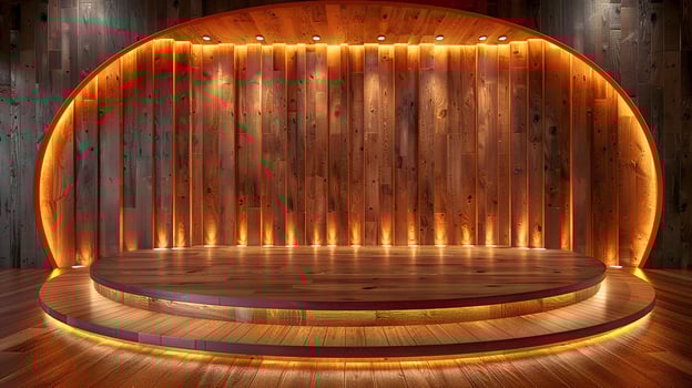 AI generated a stage with a wooden wall and a spotlight photo