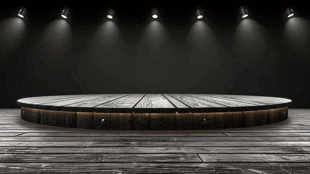 AI generated a stage with a wooden floor and spotlight photo